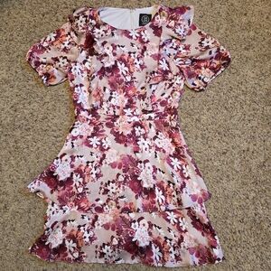 Sage Collective Floral Ruffle Mini Dress in Pink and White